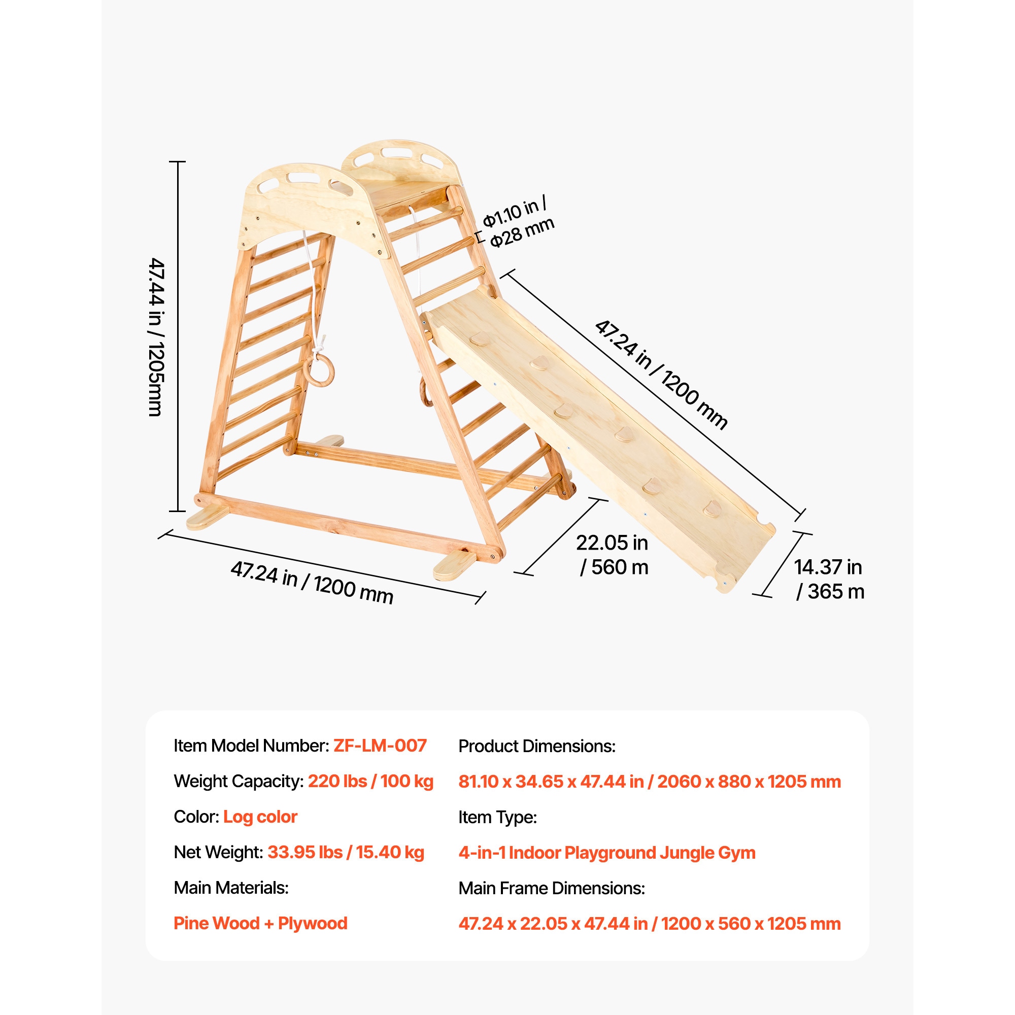 Indoor Playground Jungle Gym 4-in-1 Climber Playset For Kids_voghion.com